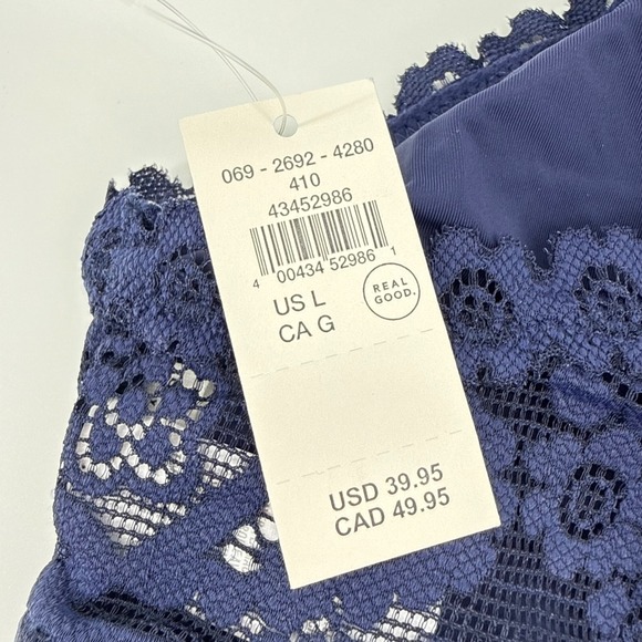 NWT Aerie Navy Blue Show Off Paisley Lace Padded Plunge Tank Top Large - Picture 3 of 7